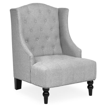 Best Choice Products French Style Tall Wingback Tufted Fabric Accent Chair Home Decor w/ Extra Wide Seat, Wooden Legs - (Best Accent Color For Gray)