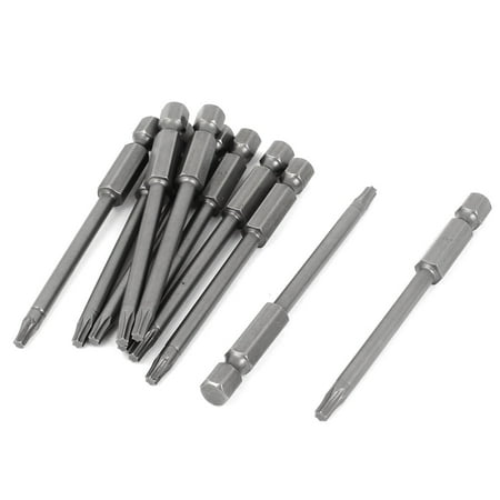 

T15 Head 1/4 Hex Shank 75mm Long Magnetic Torx Screwdriver Bits Gray 10pcs