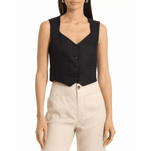Bagatelle BLACK Women's Portrait Neck Button Front Vest, US Small