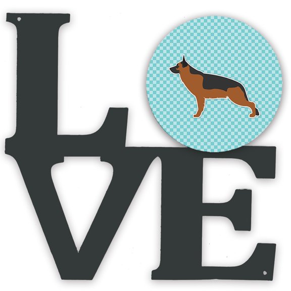 Carolines Treasures BB3724WALV German Shepherd Checkerboard Blue Metal Wall Artwork LOVE 12X12 multicolor