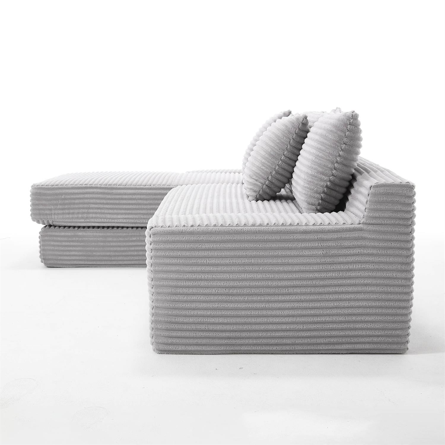 Demi Bonn 104" Convertible L-Shaped Sectional Sofa Bed with Memory Foam & Steel Frame, No Assembly Needed, Corduroy Fabric Modular Couch for Living Room, Gray