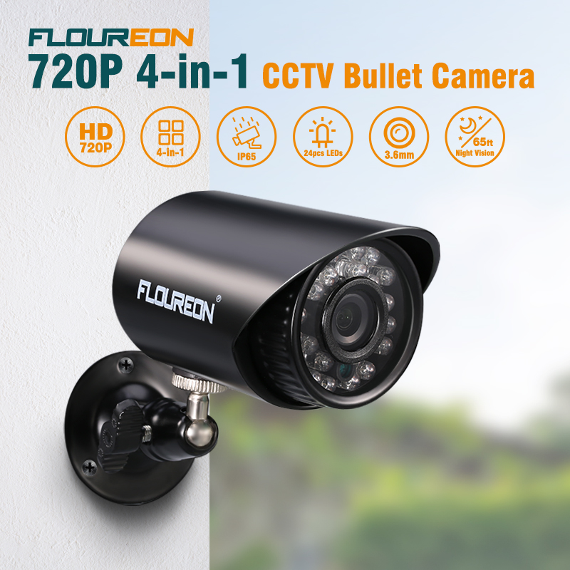FLOUREON 720P HD 4in1 Bullet Wired Camera, CCTV Surveillance Security