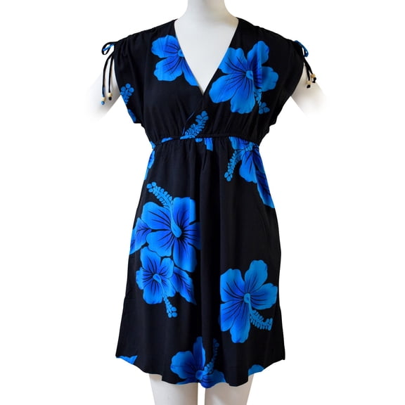 Favant Hibiscus Adjustable Sleeve V-Neck Tie Shoulder Dress