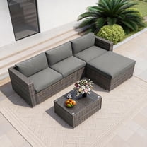 Mayincolor 5 Piece Outdoor Patio Sectional Furniture Set, Weather Resistant Rattan Outside Couch, Waterproof Conversation Sofa for Balcony, Porch, Backyard, Deck, Garden, Grey