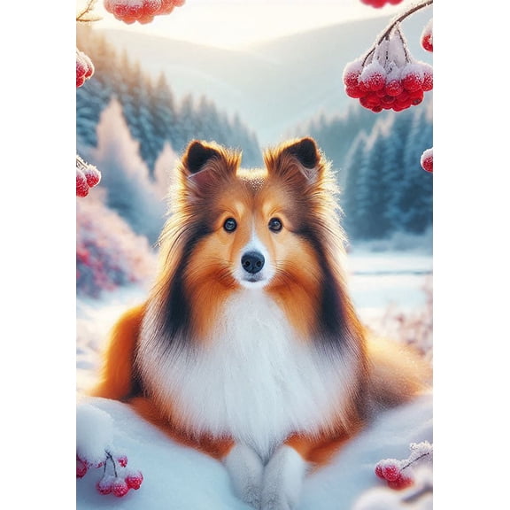 Sheltie Sable - Best of Breed DCR Winter Berries Garden Flag 12" x 17"