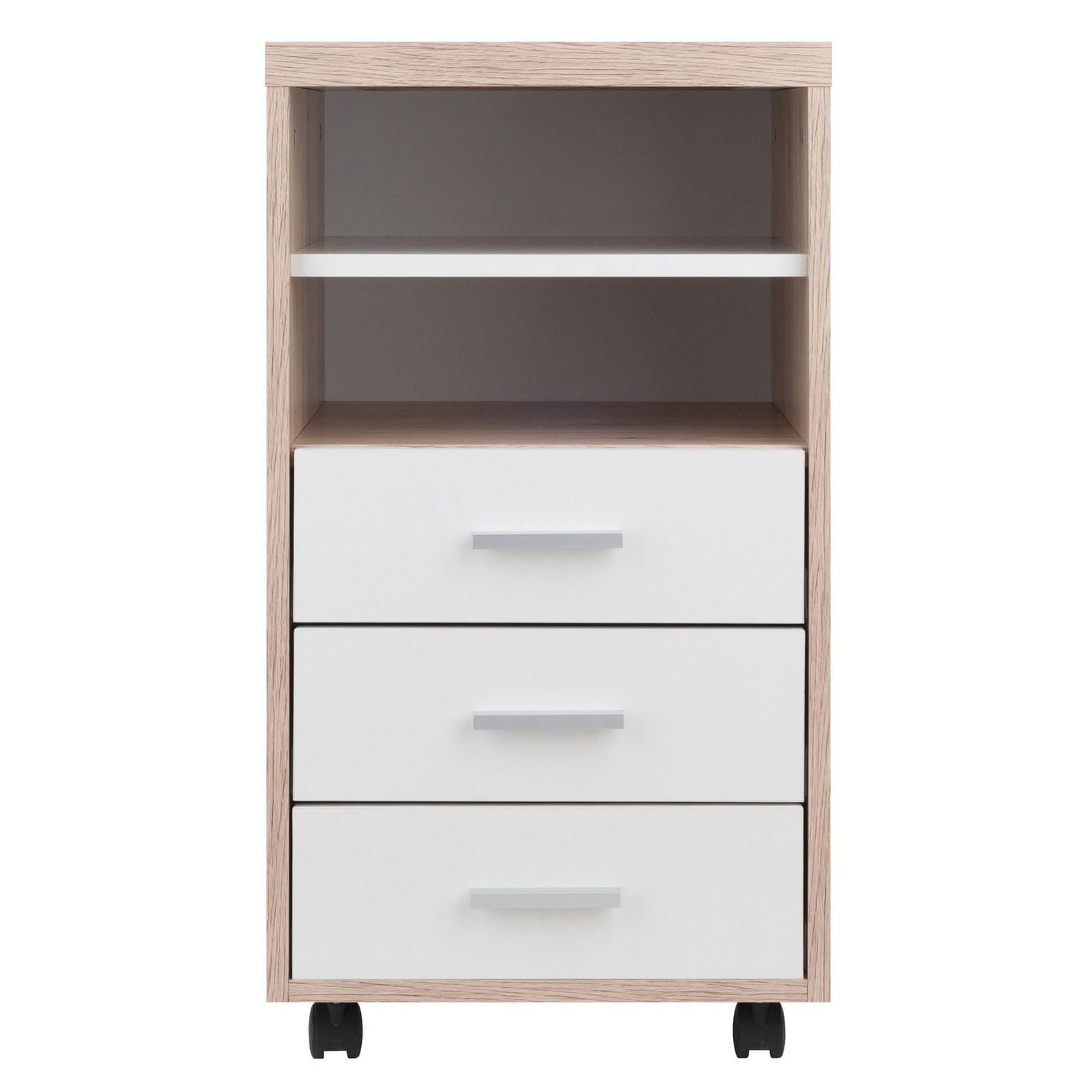 Winsome Kenner Mobile Storage Cabinet, 3 Drawers, 2 Shelves, Reclaimed Wood/White Finish