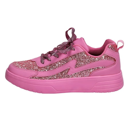 

Zizocwa Thick Bottom Lace-Up Sneakers for Women Glitter Sequin Low Top Lace Up Flat Walking Shoes Non Slip Memory Foam Board Shoes Pink Size8.5