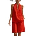 thumbnail image 3 of VBVC Women's Halter V-Neck 2 Piece Bermuda Short Sets , Summer Boho Vacation Matching Outfits For Women , Ladies' Sleeveless Suit Sets with Pockets,Red,S-2XL, 3 of 6