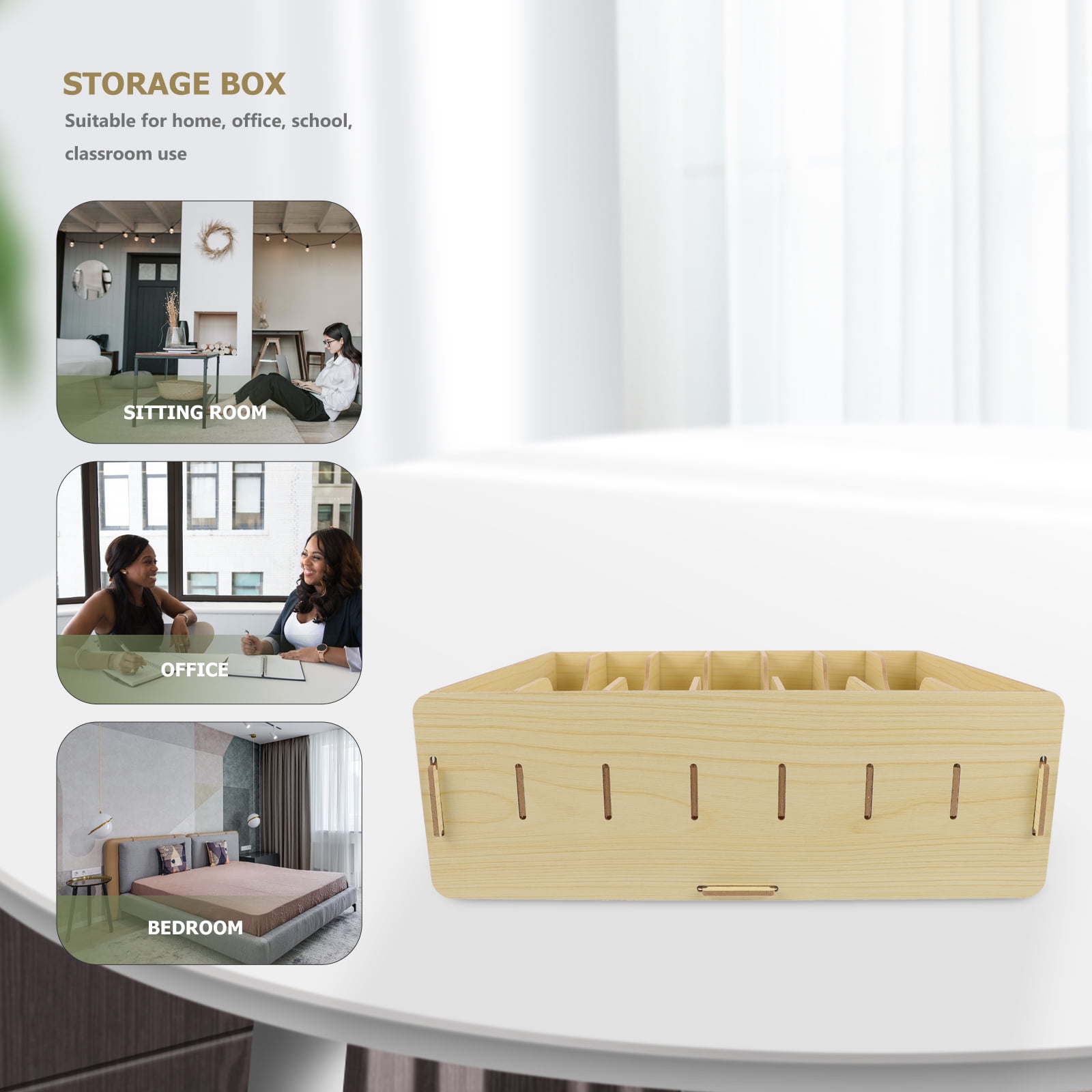 WRISTBIQUE Home Storage Boxes Wooden Vintage Rectangular Beige 1Pcs for Classroom Use