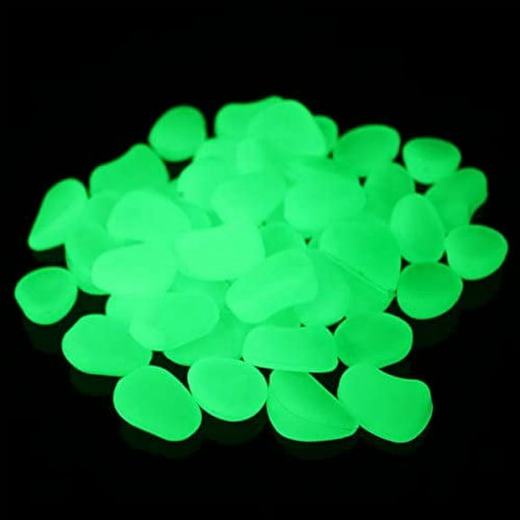 Dengmore 100Pcs Luminous Stone Glow in The Dark Pebbles Rocks Decor for Walkway Yard Grass Fish Tank Cyan