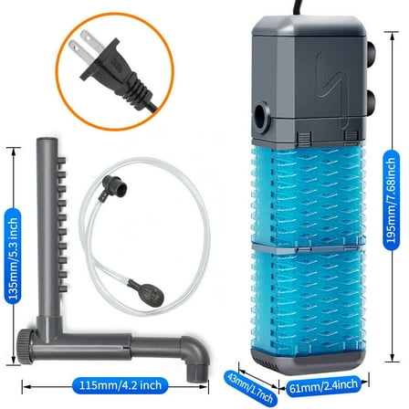 Efficient 4-in-1 Aquarium Filter: Submersible Internal Pump 800L/H w/ Oxygenator & Filtration