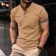 thumbnail image 2 of Men's Short Sleeve Golf Shirts Performance Pique Band Collar Tennis Tops Breathable Lightweight Regular Fit 2-Button Athletic Casual Summer Vacation Activewear, 2 of 6