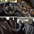 thumbnail image 4 of Uorisanigo Sugar Skull Flowers 14 Pieces Car Seat Covers with Headrest Cover and Steering Wheel Cover Center Console Cover Auto Seat Belt Cover Fashion Comfortable Suitable for Cars SUVs, 4 of 6