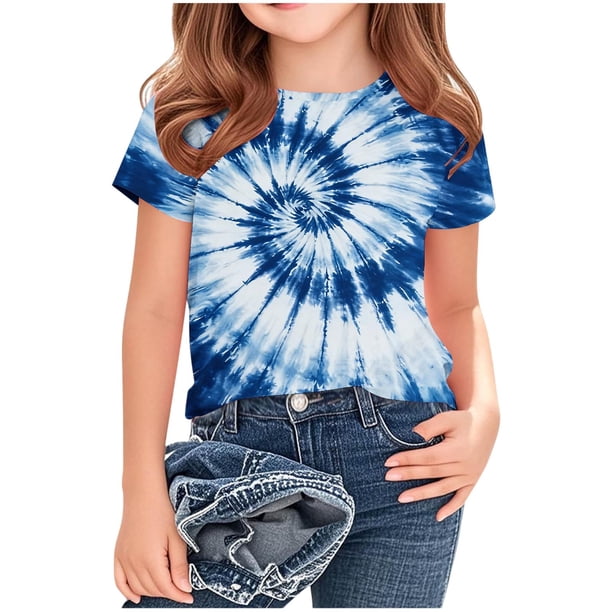 Camisetas de Cuello de Tripulación de Manga Corta para las Mujeres Impresa Camiseta Cuello Redondo Casual Versátil para 3-14 Años