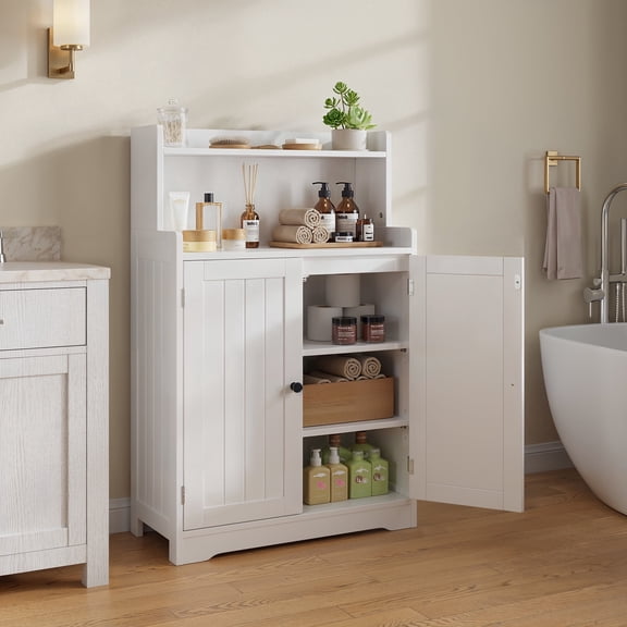 Asofer Bathroom Storage Cabinet Freestanding Floor Cupboard with 2 Doors, 2 Adjustable Shelves, White