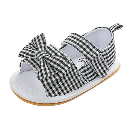

Girls Sandals Children Boys Plaid Bow Beach Prewalker Sandals Black Size One Size
