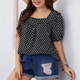 thumbnail image 4 of Jewelreauty Women Plus Size Polka Dot Tops Puff Short Sleeve Square Neck Chiffon Blouses Casual Tunic Tee (3XL, Black), 4 of 8