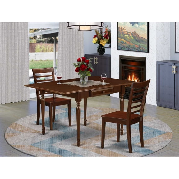 East West Furniture Dining Room Set Mahogany, MZML3-MAH-W