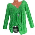 thumbnail image 2 of CLESALE Women Plus Size Long Sleeved V-Neck Print Blouse Pullover Tops Shirt Green 5XL, 2 of 3