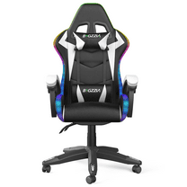 Bigzzia Kids Ergonomic PU Leather Gaming Chair with LED Lights and Headrest Support, Black/White