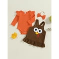 thumbnail image 2 of Suealasg Baby Girl Thanksgiving Outfits 3M 6M 12M 18M Infant Girls Long Sleeve Romper + Overall Dress + Headband Set 3Pcs Newborn Girl Thanksgiving Clothes, 2 of 7