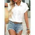 thumbnail image 4 of Women'S Formal Casual Cardigan Tops Lapel Cotton Embroidery Cap Sleeve Shirt White M, 4 of 8
