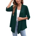 thumbnail image 1 of SHOWMALL Cardigans Légers Décontractés pour Femmes, devant Ouvert, Doux, Manches 3/4 Drapées, Taille US Petite, Vert Foncé, 1 of 13