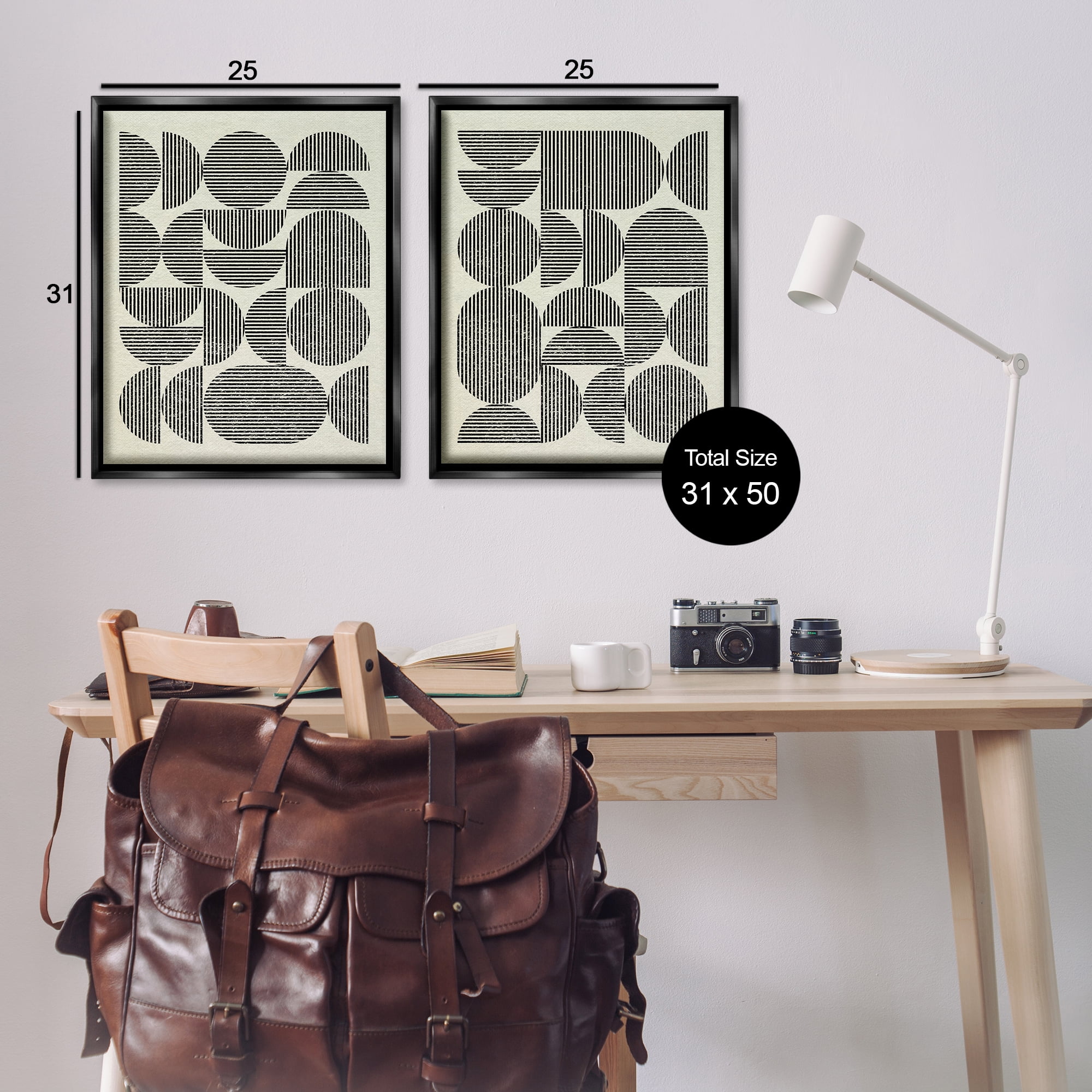 Stupell Industries Minimalist Modern Geometric Abstract Painting Black Floater Framed Canvas Art Print Wall Art, 31 x 25, Set of 2