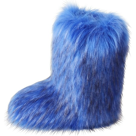 

Women s Faux fur Boot Furry Fluffy Short Snow Boot Mid-Calf Boots Warm Comfortable Outdoor Flat Shoes