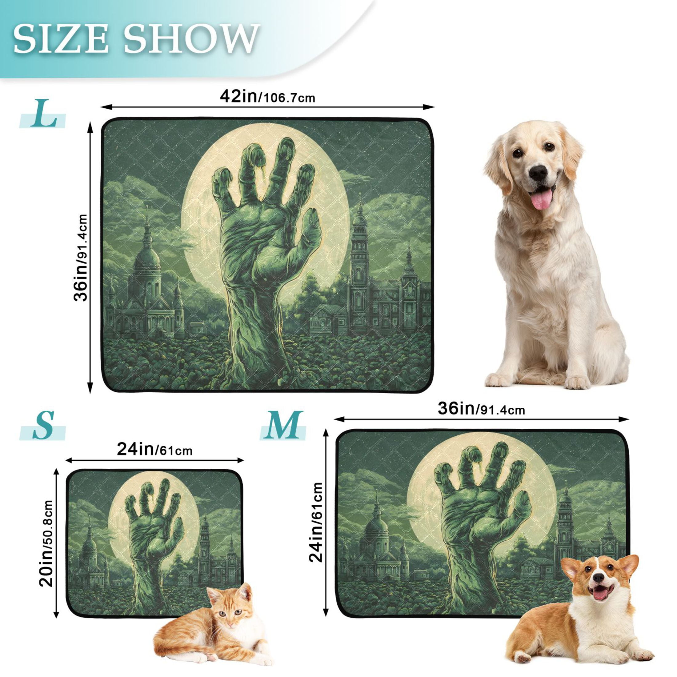 Qxltty Zombie Hand Cat litter Pads Pet Set of 2 Diaper Mats Center Anti-leakage Layer Absorbent Soft and Comfortable