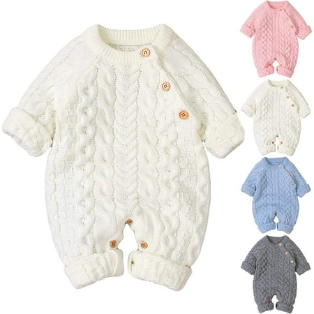 

YOUI-GIFTS Newborn Baby Knitted Snowsuit Winter Warmer Sweater Romper Bodysuit Overalls for Boy Girls