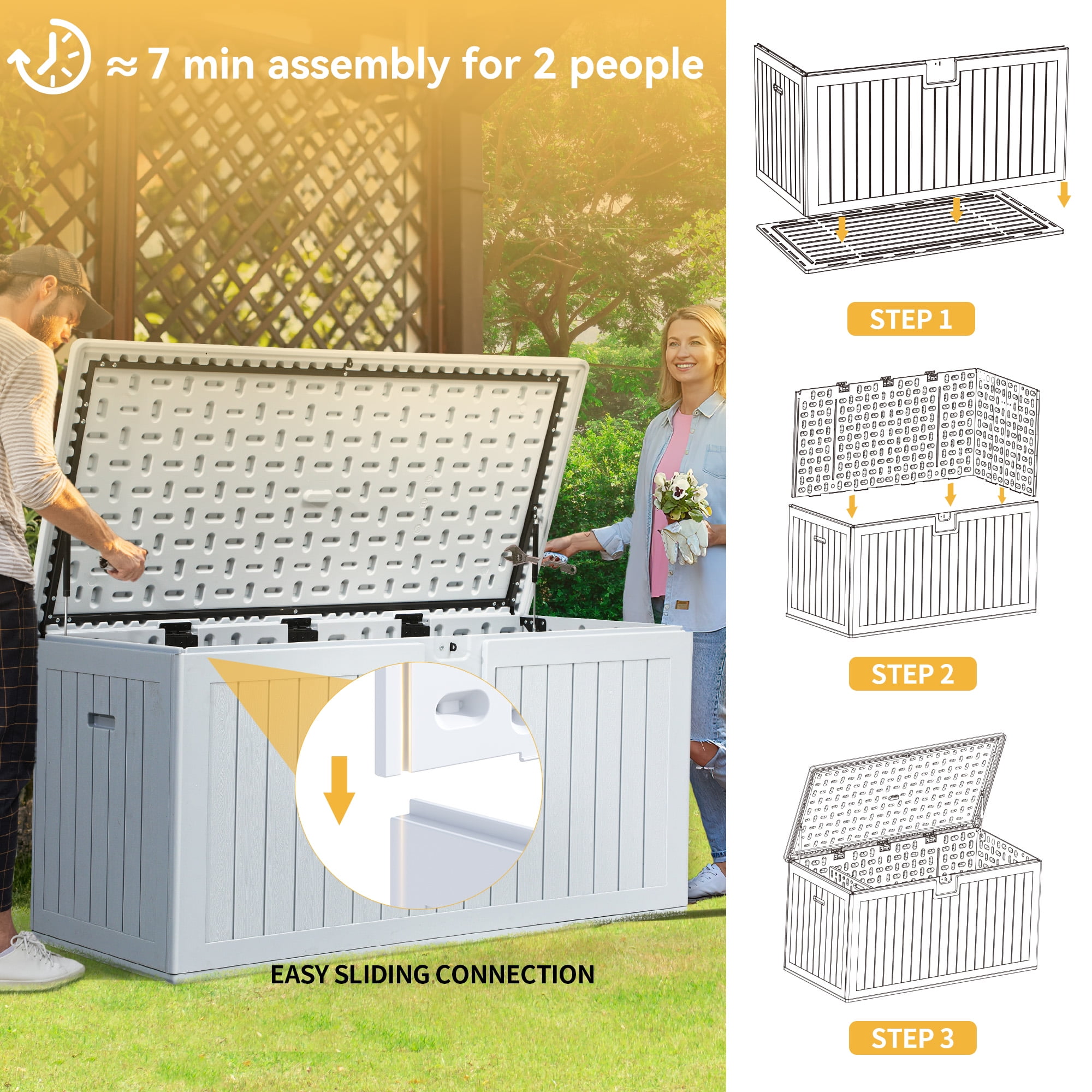 Dextrus 150-Gallon Resin Deck Box, Waterproof, Lockable Outdoor Storage, White, Large Patio & Garden Organizer