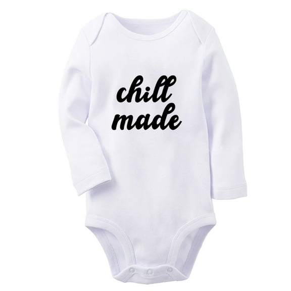 Chill Made Funny Rompers, Newborn Baby Unisex Bodysuits, Infant Jumpsuits, Toddler 0-12 Months Kids Long Sleeves Oufits (White, 6-12 Months)