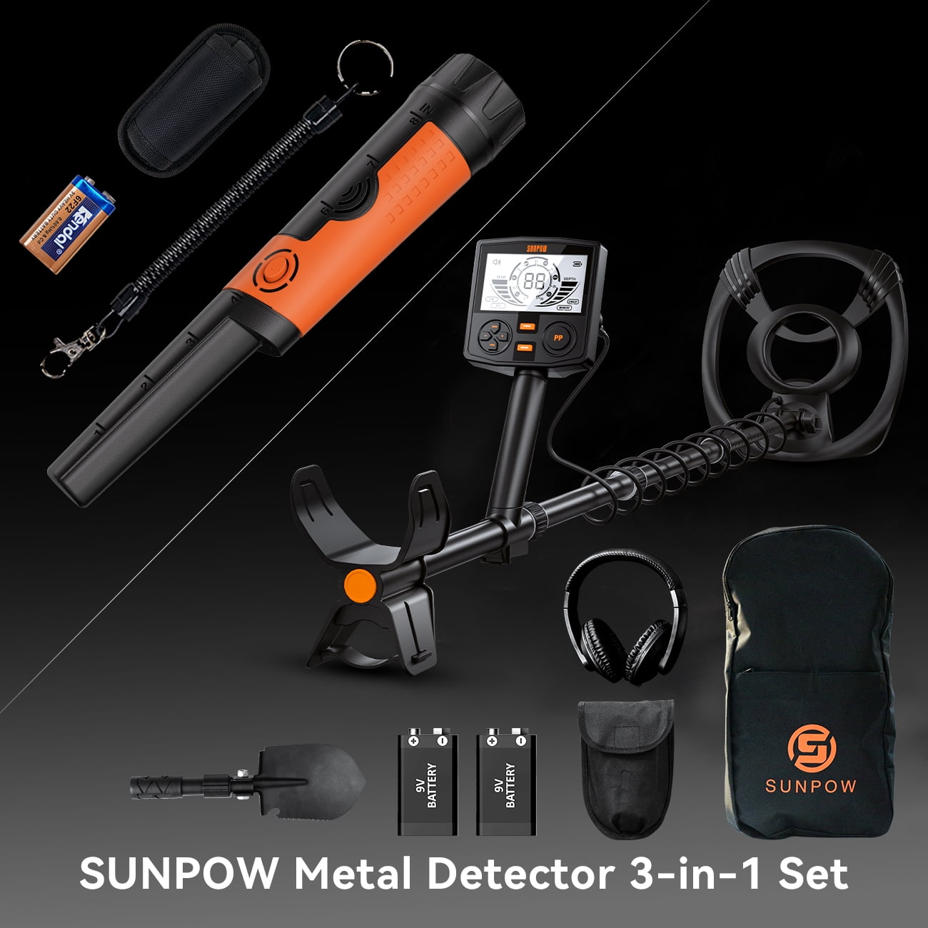 3-in-1 Metal Detector Kit: Metal Detector for Adults with 360° Metal Detector Wand, 5/4 Detection Modes, LCD Display, Anti-Interference, 2 Mode Handheld Pinpointer - Perfect Birthday Gift for Treasur