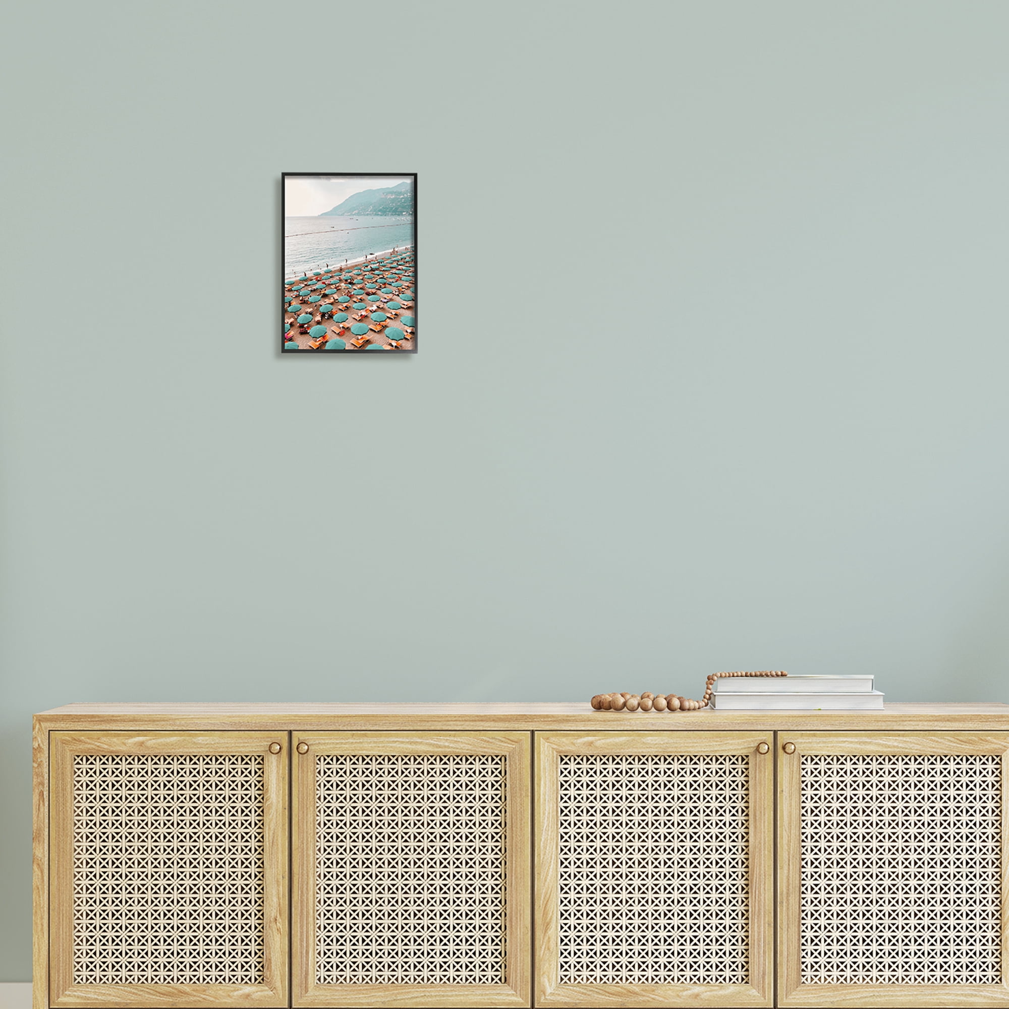 Stupell Beach Umbrellas Coastal Vacation Landscape Photography Black Framed Art Print Wall Art