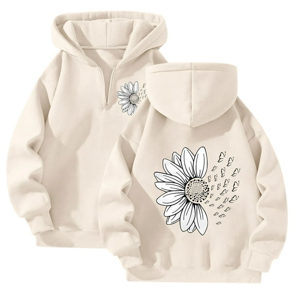 Quarter Zip Hoodies for Women Fall Winter Fashion 2025 Trendy Pullover Hooded Sweatshirts with Pocket Long Sleeve Cute Hoodie Clothes (Beige, L)