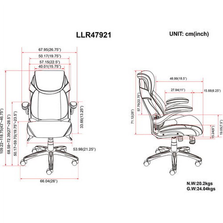 Lorell Wellness by Design Executive Chair 5 star Base Black Bonded Leather 22.50