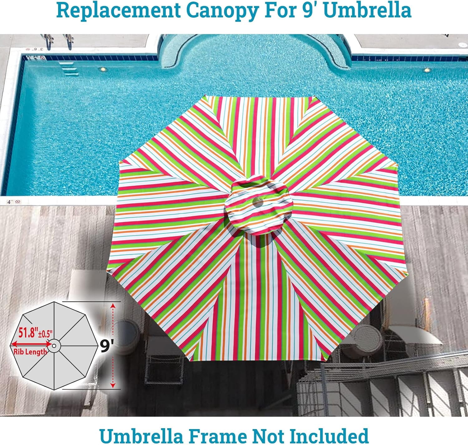 SOLAXO 9ft Umbrella Cover Only for 8 Rib Outdoor Patio Umbrella Replacement Canopy Top