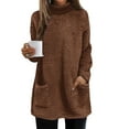 thumbnail image 4 of Tweang Fleece Sweater Women Thick Sweatshirts for Women Thermal Sweater for Women Hooded Sweatshirt Thick Sweaters for Women Velvet Tops for Women Long Hoodies for Women Brown L, 4 of 9