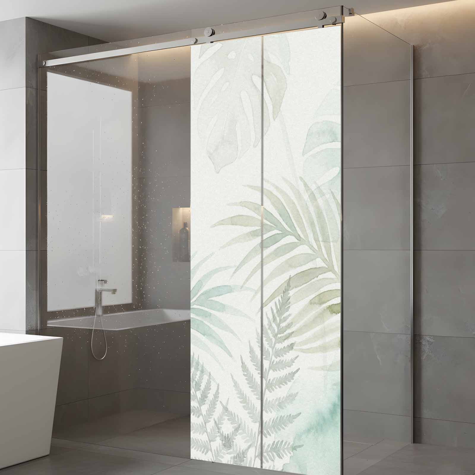 Summer Botanical Window Privacy Film, Green Tropical Palm Leaves Watercolor Static Cling UV Sun Blocking Heat Control Window Tint Day and Night, Non-Adhesive One Way Windows Privacy Cover 23.6''x59''