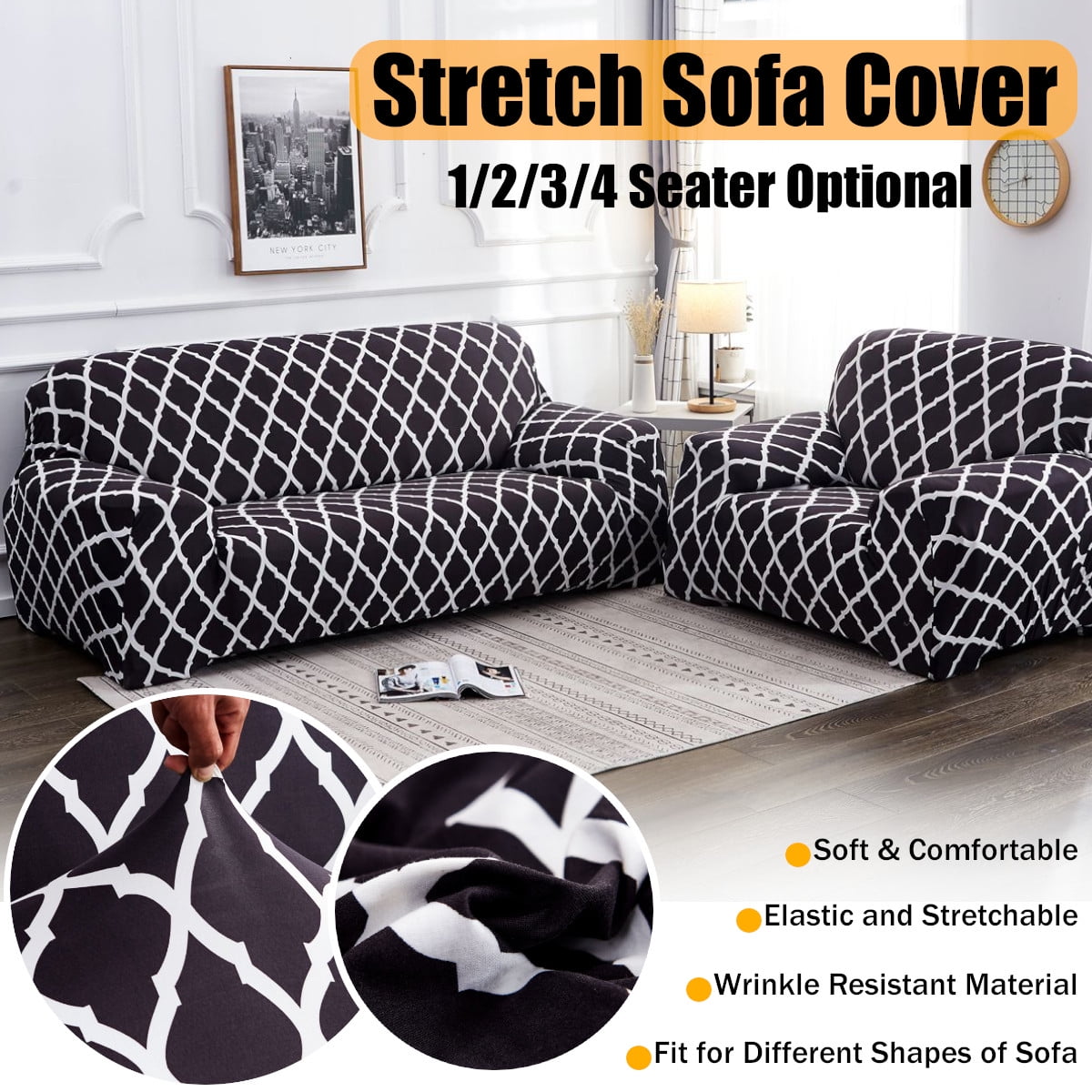 New 1/2/3/4 Seats Cushion Cover Stretchy Slipcovers Protector Sofa Seat Fashion 