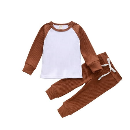 

Douhoow Kid Boys Long-sleeved Top Trousers Set Fall Color Contrast T-shirt Elastic Long Pants 6M-4Y