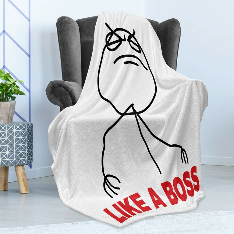 Meme Soft Flannel Fleece Throw Blanket Funny Simple Stickman with Cool Expression and Like a Boss Typography Cozy Plush for Indoor and Outdoor Use