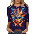thumbnail image 2 of REORIAFEE Mardi Gras Tee Shirts Mask Prints 3/4 Sleeve Shirts Round Neck Carnival Fancy Tees Theme Party Fashions Tops Loose Blouse Purple XXL, 2 of 5