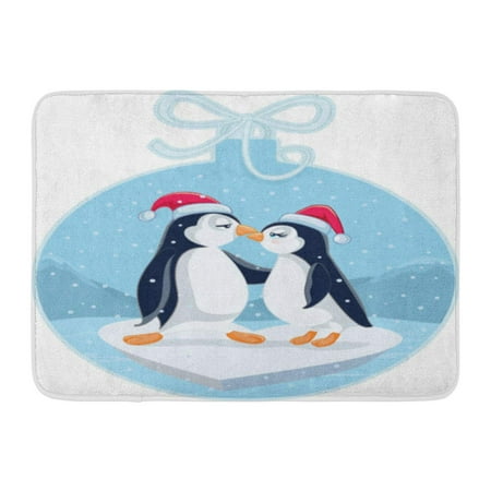 GODPOK Antarctic Romance Cute Christmas Penguins Kissing Cartoon of Funny Couple in Love Animals Antarctica Rug Doormat Bath Mat 23.6x15.7