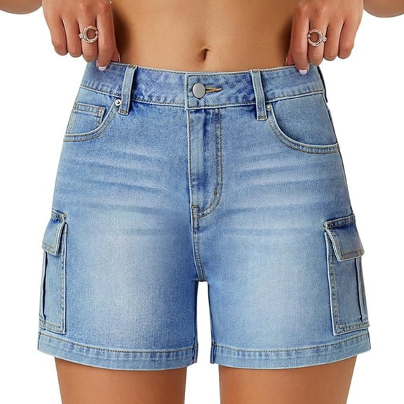 Women's Summer High Waisted Cargo Denim Shorts 2026 With Flap Pockets Stretchy Casual Hiking Outdoor Bottoms,M