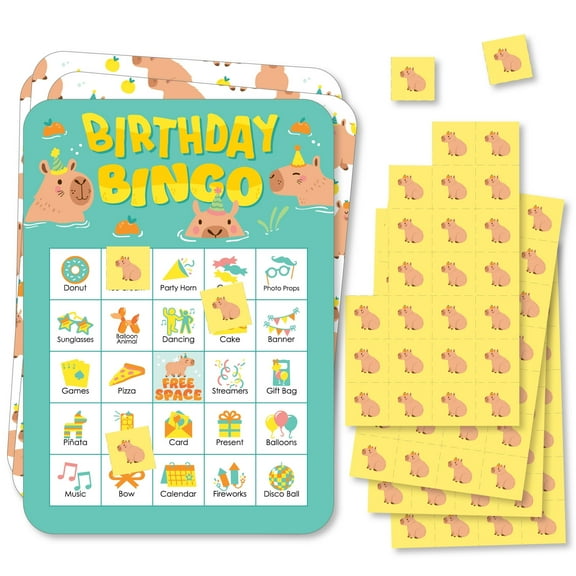Big Dot of Happiness Capy Birthday - Picture Bingo Cards and Markers - Capybara Party Bingo Game - Set of 18