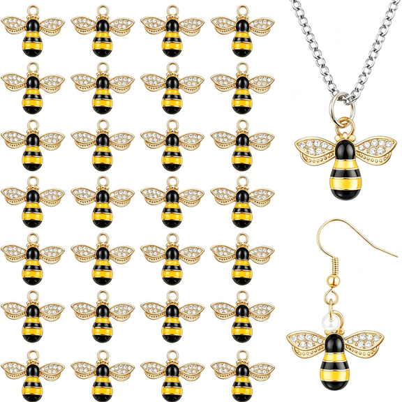 DESIGNICE 30Pcs Bee Charm Pendants with Rhinestone,Alloy Enamel Bee Charms Pendants,Cute Honeybee Charms for Jewelry Making,Diy Craft,Earring,Necklace and Bracelet
