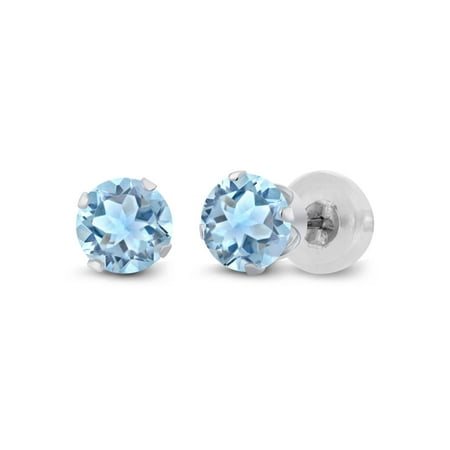 Etruscan Gemstone Earrings - 1.20 Ct Sky Blue Topaz 10K White Gold Stud Gemstone Birthstone Earrings 5mm