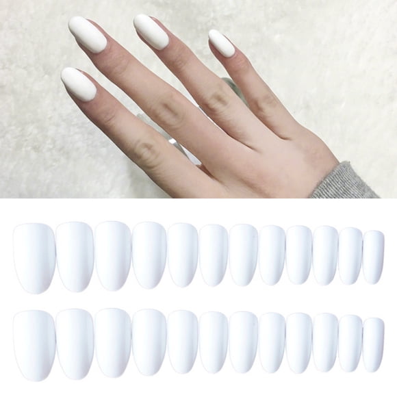 24PCS Fake Nail Matte Solid Color Simple False Nail Tip with Glue for Wedding